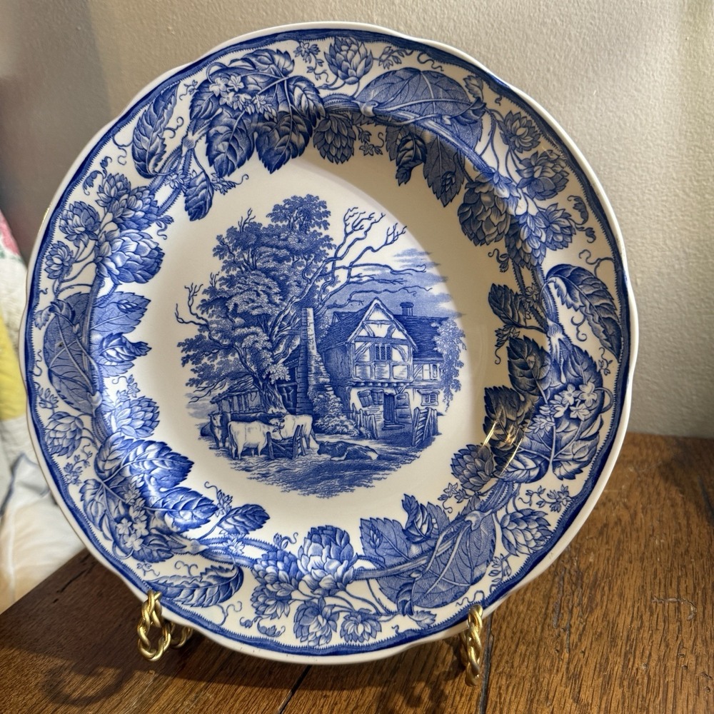Spode Blue Room Rural Scenes Dinner Plate 10.5" Blue White England-MINT